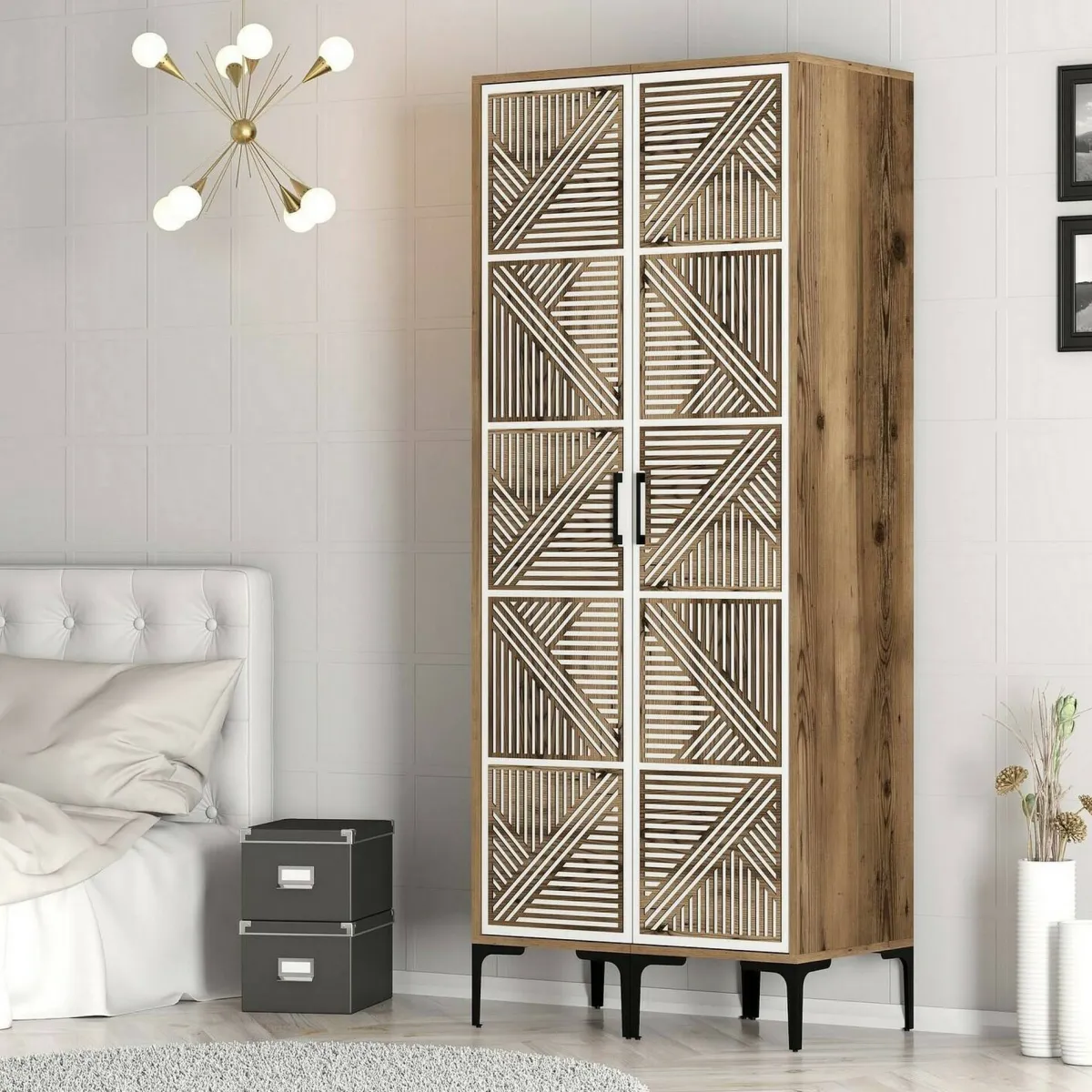 Guardaroba 2 Ante|Camera Da Letto > Dmora Guardaroba 2 ante noce e bianco 80x200h cm - Acate Bianco, Marrone Noce