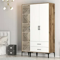 Guardaroba 3 Ante|Camera Da Letto > Dmora Guardaroba 3 ante noce e bianco 120x201h cm - Awty Bianco, Marrone Noce