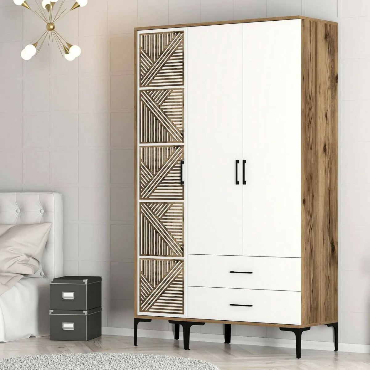 Guardaroba 3 Ante|Camera Da Letto > Dmora Guardaroba 3 ante noce e bianco 120x201h cm - Awty Bianco, Marrone Noce
