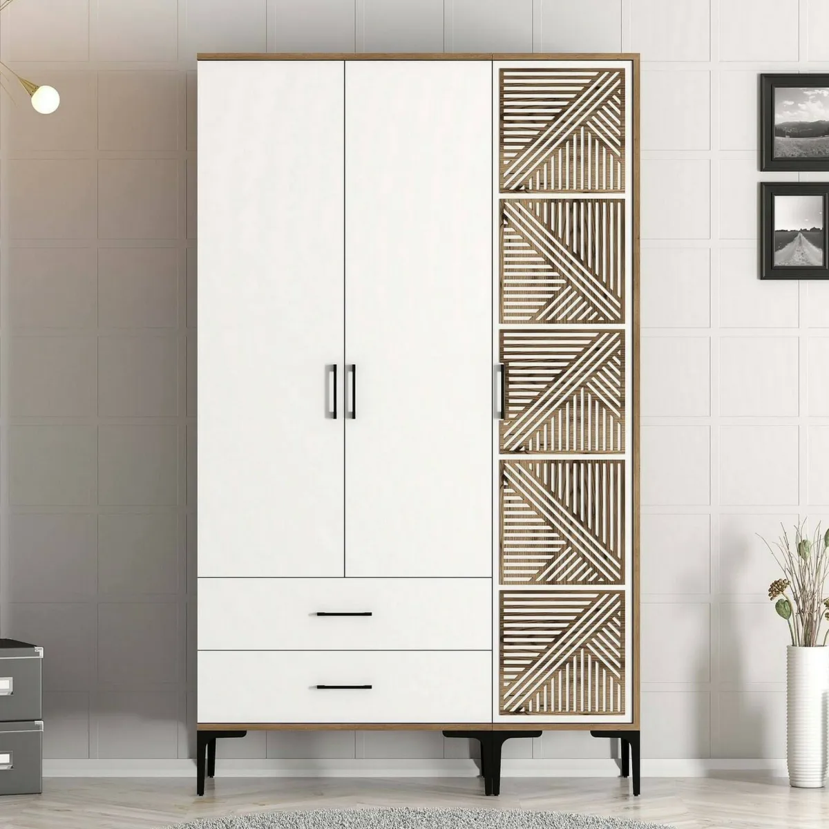 Guardaroba 3 Ante|Camera Da Letto > Dmora Guardaroba 3 ante noce e bianco 120x201h cm - Awty Bianco, Marrone Noce
