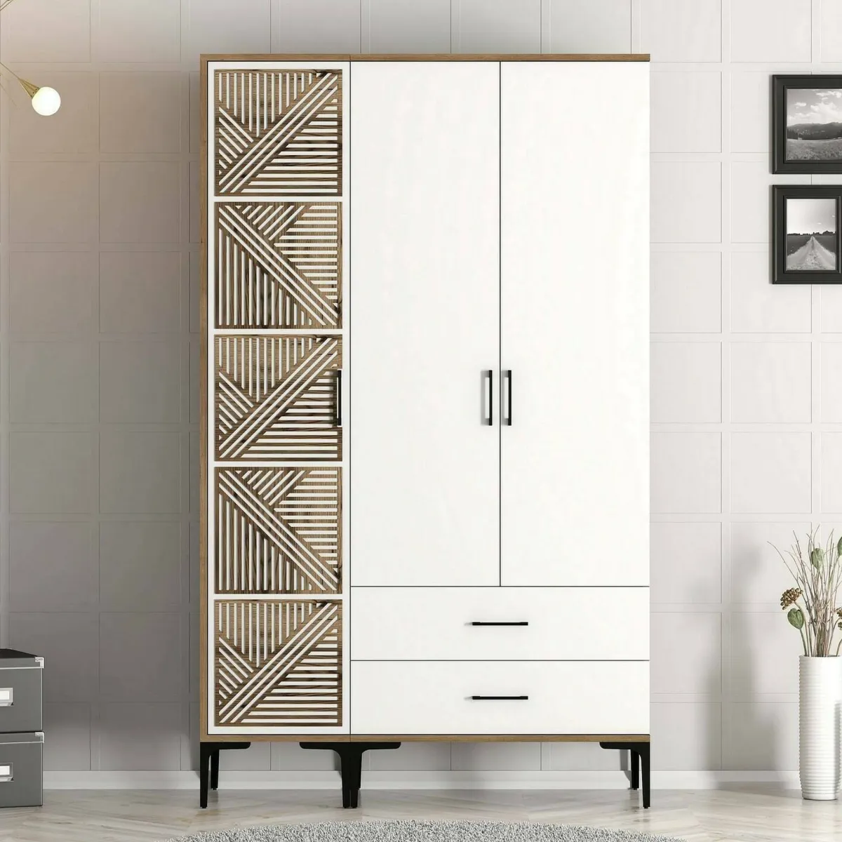 Guardaroba 3 Ante|Camera Da Letto > Dmora Guardaroba 3 ante noce e bianco 120x201h cm - Awty Bianco, Marrone Noce
