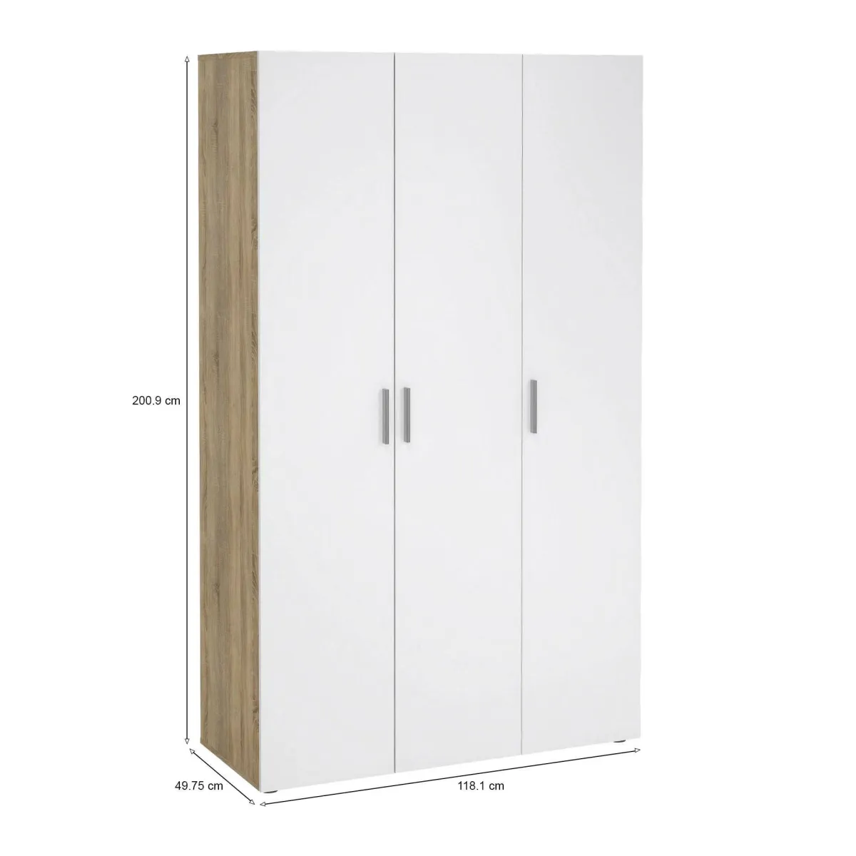 Guardaroba 3 Ante > Dmora Guardaroba 3 ante quercia e bianco lucido 118x200h cm - Albacore Bianco Lucido, Marrone Quercia