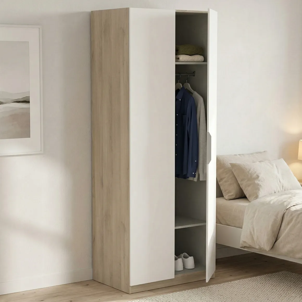 Guardaroba 2 ante rovere e bianco opaco 79x203h cm - Fioretta