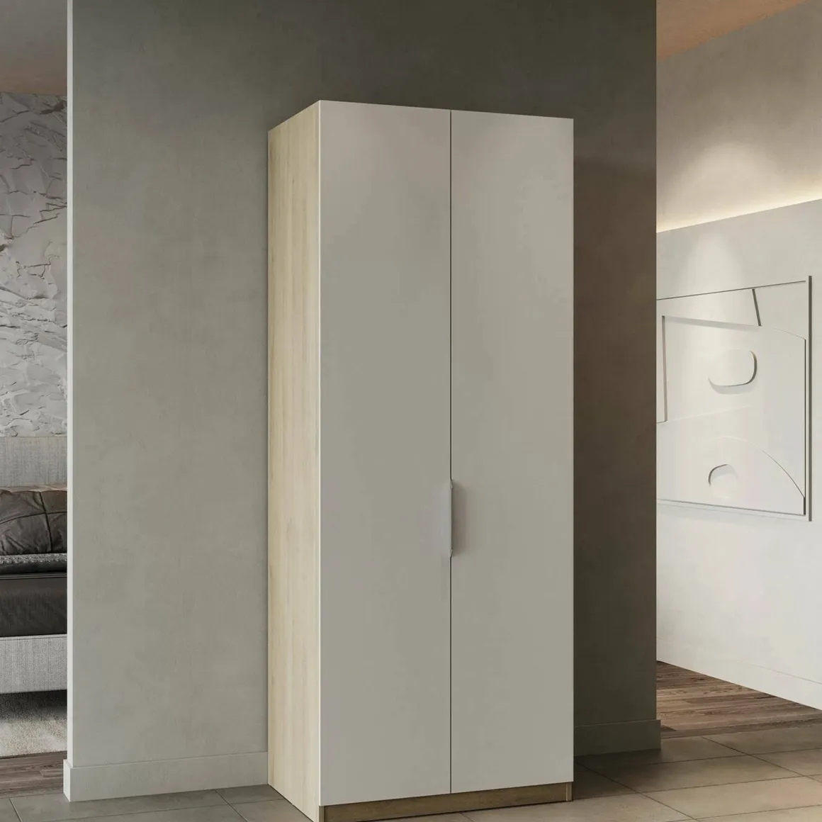 Guardaroba 2 ante rovere e bianco opaco 79x203h cm - Fioretta