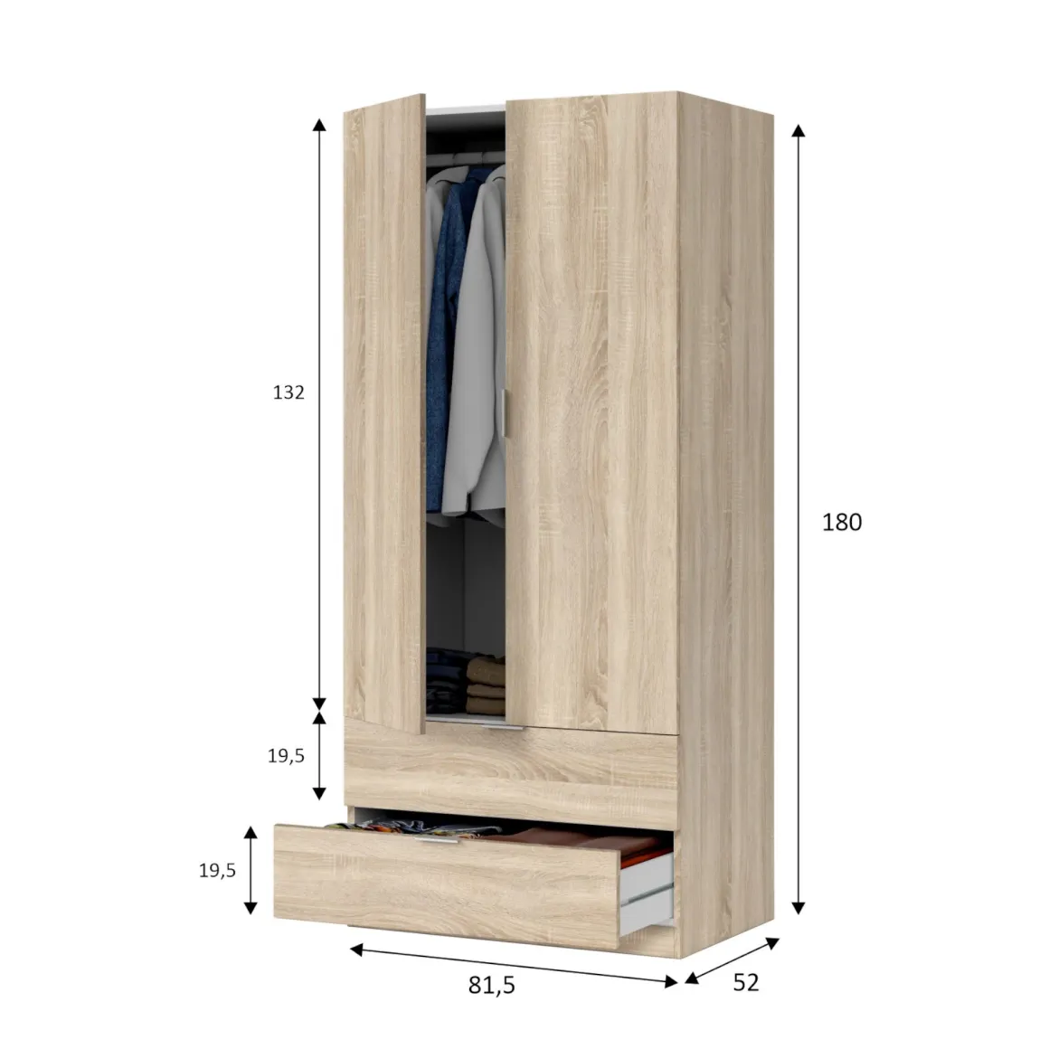 Guardaroba 2 ante rovere 81x180h cm - Appadu