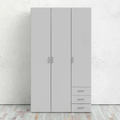 Guardaroba 3 ante Suzette, Mobile camera da letto, Cabina armadio portabiti, Armadio appendiabiti, 116x50 h200 cm, Bianco