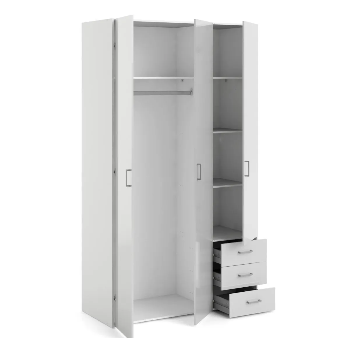 Guardaroba 3 ante Suzette, Mobile camera da letto, Cabina armadio portabiti, Armadio appendiabiti, 116x50 h200 cm, Bianco