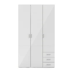 Guardaroba 3 ante Suzette, Mobile camera da letto, Cabina armadio portabiti, Armadio appendiabiti, 116x50 h200 cm, Bianco