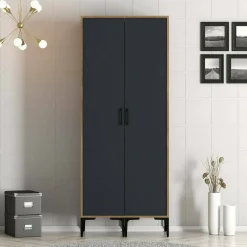 Guardaroba 2 Ante|Camera Da Letto > Dmora Guardaroba classico noce e antracite 80x200h cm - Acate Nero Antracite, Marrone Noce
