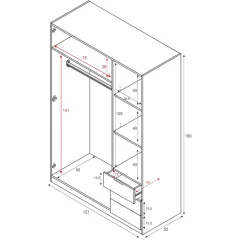 Guardaroba con appendiabiti bianco e rovere 121x180h cm - Apaches