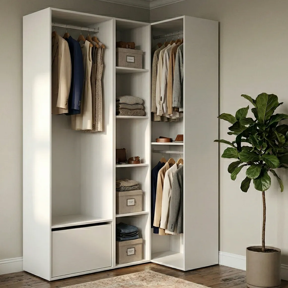 Guardaroba con appendiabiti bianco e rovere 144x205h cm - Tobias
