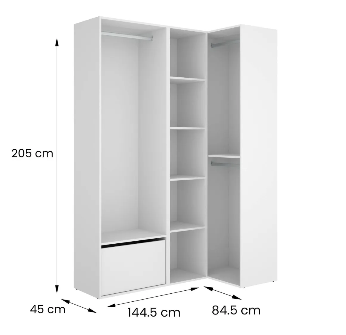 Guardaroba con appendiabiti bianco e rovere 144x205h cm - Tobias