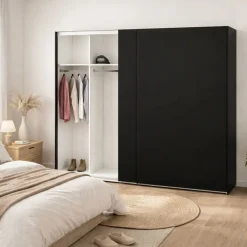 Guardaroba 2 Ante > Dmora Guardaroba con appendiabiti nero e bianco 182x220h cm - Portlouis Bianco, Nero