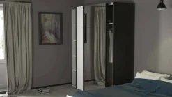 Guardaroba 2 Ante > Dmora Guardaroba con appendiabiti nero e rovere 121x200h cm - Kammuri Marrone, Nero Rovere