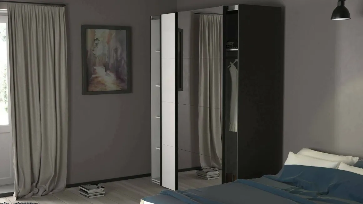 Guardaroba 2 Ante > Dmora Guardaroba con appendiabiti nero e rovere 121x200h cm - Kammuri Marrone, Nero Rovere