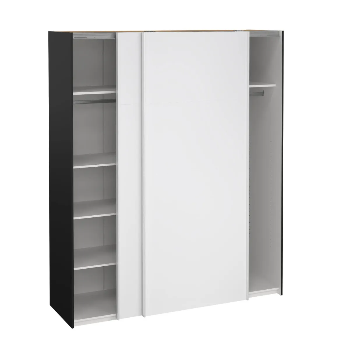 Guardaroba 2 Ante > Dmora Guardaroba con appendiabiti nero e rovere 121x200h cm - Kammuri Marrone, Nero Rovere