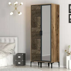 Guardaroba 3 Ante|Camera Da Letto > Dmora Guardaroba con appendiabiti noce e bianco 120x200h cm - Petroleuse Bianco, Marrone Noce