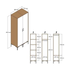 Guardaroba 3 Ante|Camera Da Letto > Dmora Guardaroba con appendiabiti noce e bianco 120x200h cm - Petroleuse Bianco, Marrone Noce