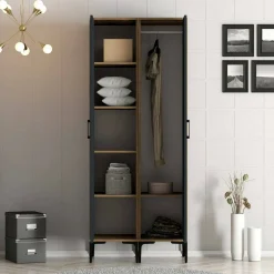 Guardaroba 3 Ante|Camera Da Letto > Dmora Guardaroba con appendiabiti noce e bianco 120x200h cm - Petroleuse Bianco, Marrone Noce
