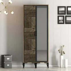 Guardaroba 3 Ante|Camera Da Letto > Dmora Guardaroba con appendiabiti noce e bianco 120x200h cm - Petroleuse Bianco, Marrone Noce