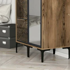 Guardaroba 3 Ante|Camera Da Letto > Dmora Guardaroba con appendiabiti noce e bianco 120x200h cm - Petroleuse Bianco, Marrone Noce