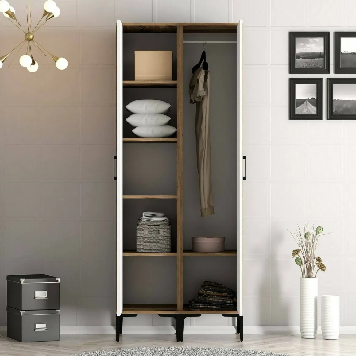 Guardaroba con appendiabiti noce e bianco 80x200h cm - Bagnone