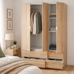 Guardaroba 3 Ante > Dmora Guardaroba con appendiabiti rovere 150x200h cm - Zerbo Marrone Rovere
