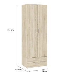 Guardaroba 2 Ante|Camera Da Letto > Dmora Guardaroba con appendiabiti rovere 82x180h cm - Avik Marrone Rovere