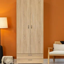 Guardaroba 2 Ante|Camera Da Letto > Dmora Guardaroba con appendiabiti rovere 82x180h cm - Avik Marrone Rovere