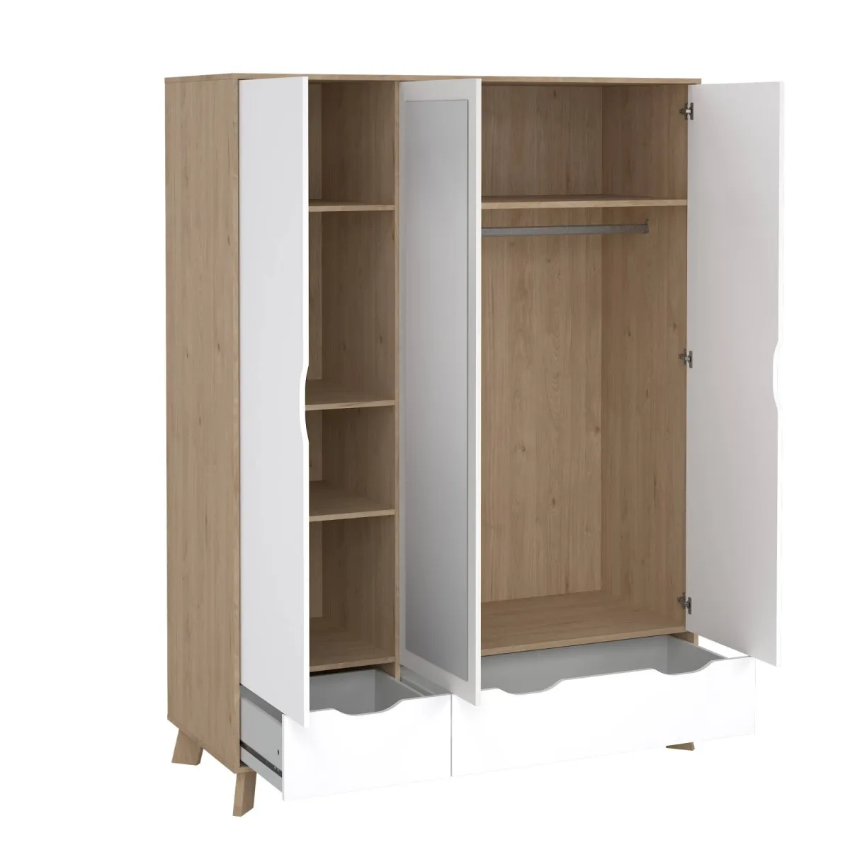 Guardaroba 2 Ante > Dmora Guardaroba con appendiabiti rovere e bianco 147x201h cm - Pyarr Bianco, Marrone Rovere