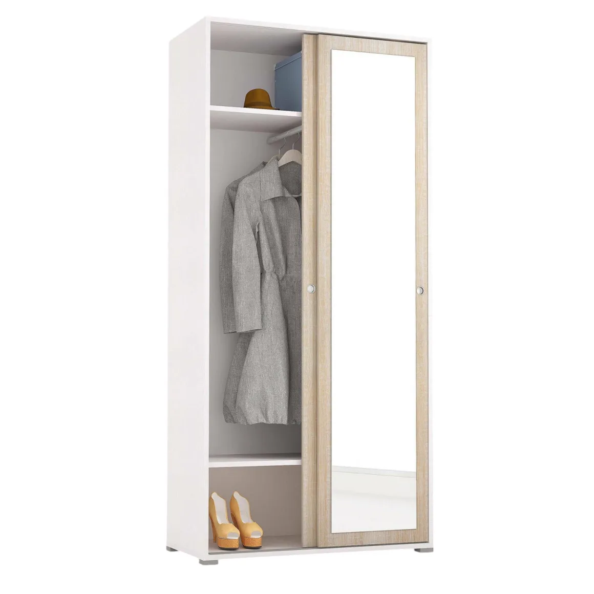 Cabine Armadio|Altri Guardaroba > Dmora Guardaroba con appendiabiti rovere e bianco opaco 167x191h cm - Serpentina Bianco Opaco, Marrone Rovere