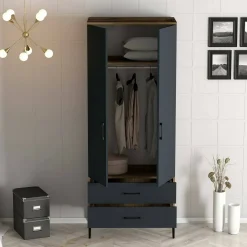 Guardaroba con cassetti noce e antracite 80x200h cm - Doriana