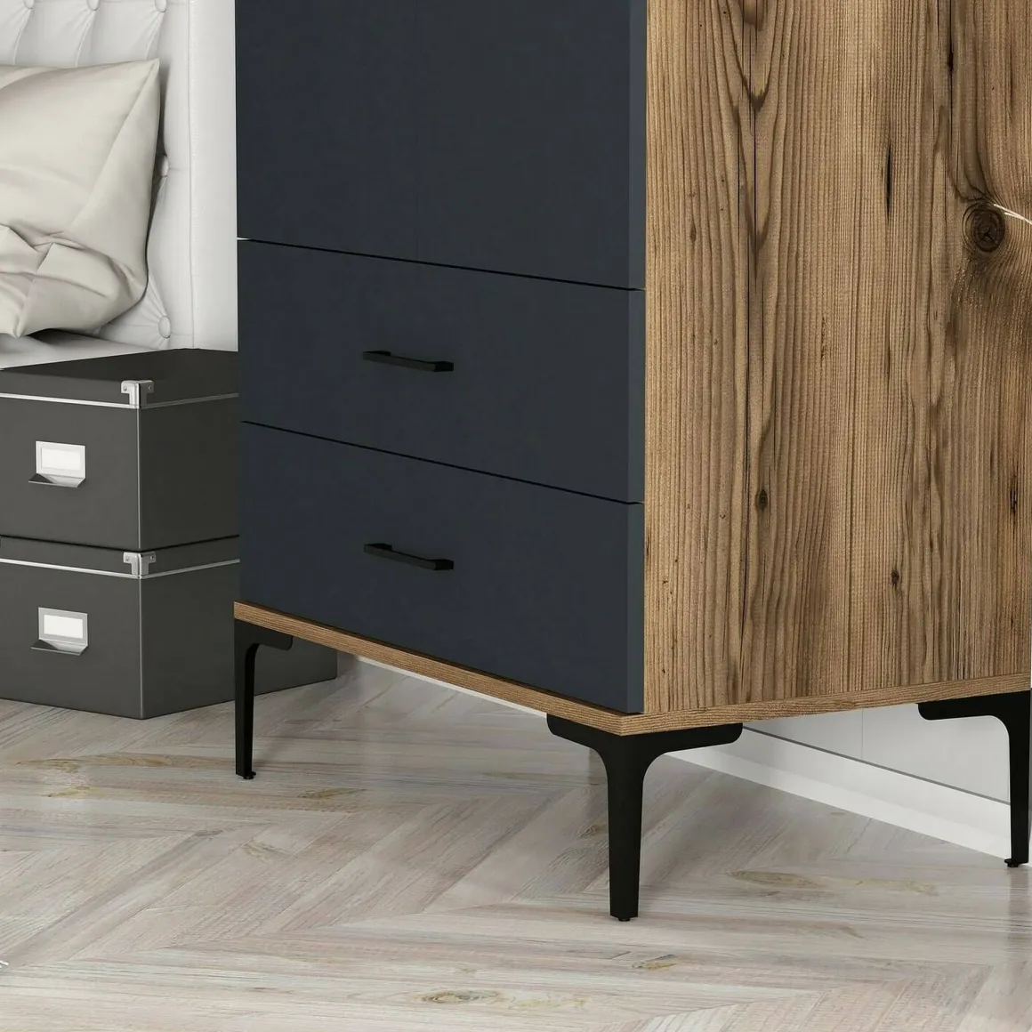 Guardaroba con cassetti noce e antracite 80x200h cm - Doriana