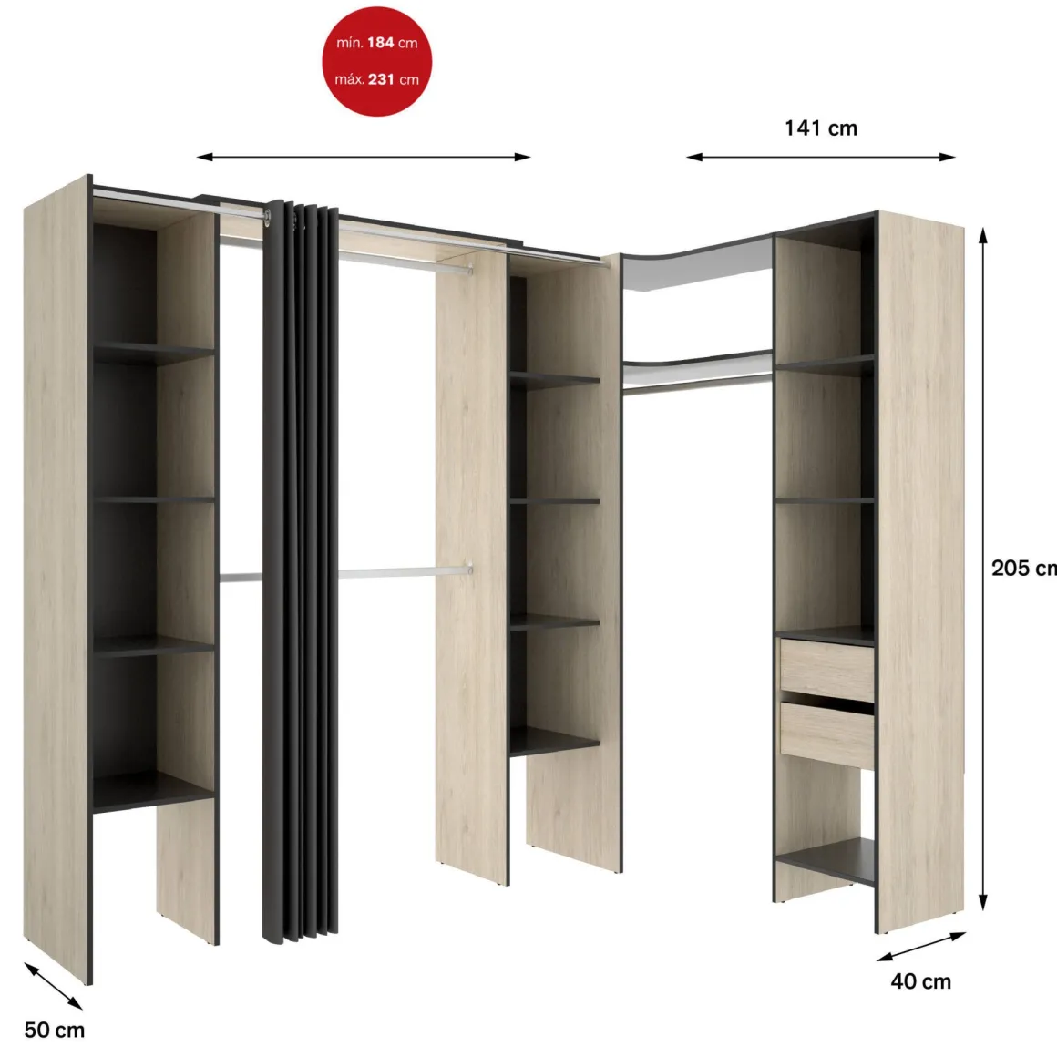 Guardaroba 3 Ante|Camera Da Letto > Dmora Guardaroba con ripiani regolabili 133x184h cm - Australia Bianco