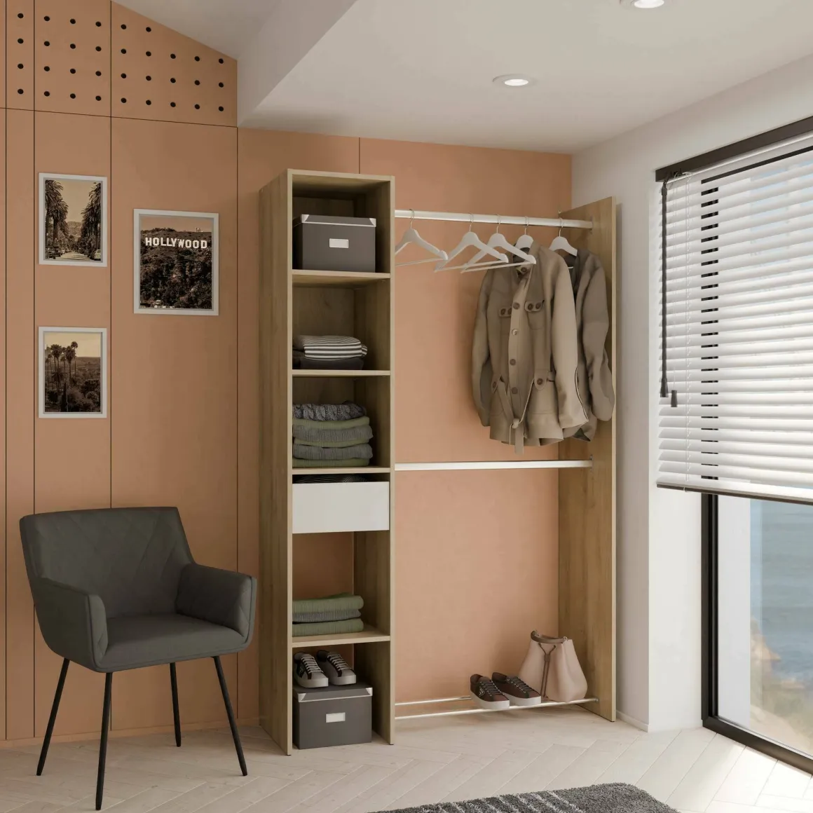 Guardaroba 2 Ante > Dmora Guardaroba con ripiani regolabili rovere e bianco opaco 79x165h cm - Ockhi Bianco Opaco, Marrone Rovere