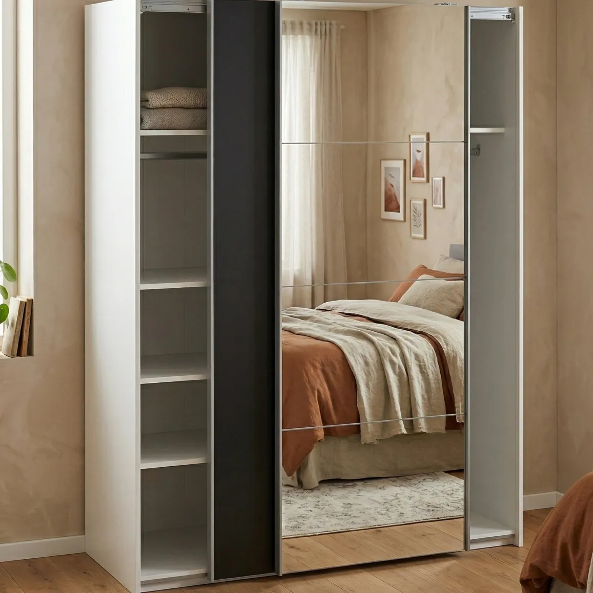 Guardaroba 2 Ante > Dmora Guardaroba con specchio bianco e nero 182x220h cm - Taxus Nero, Bianco