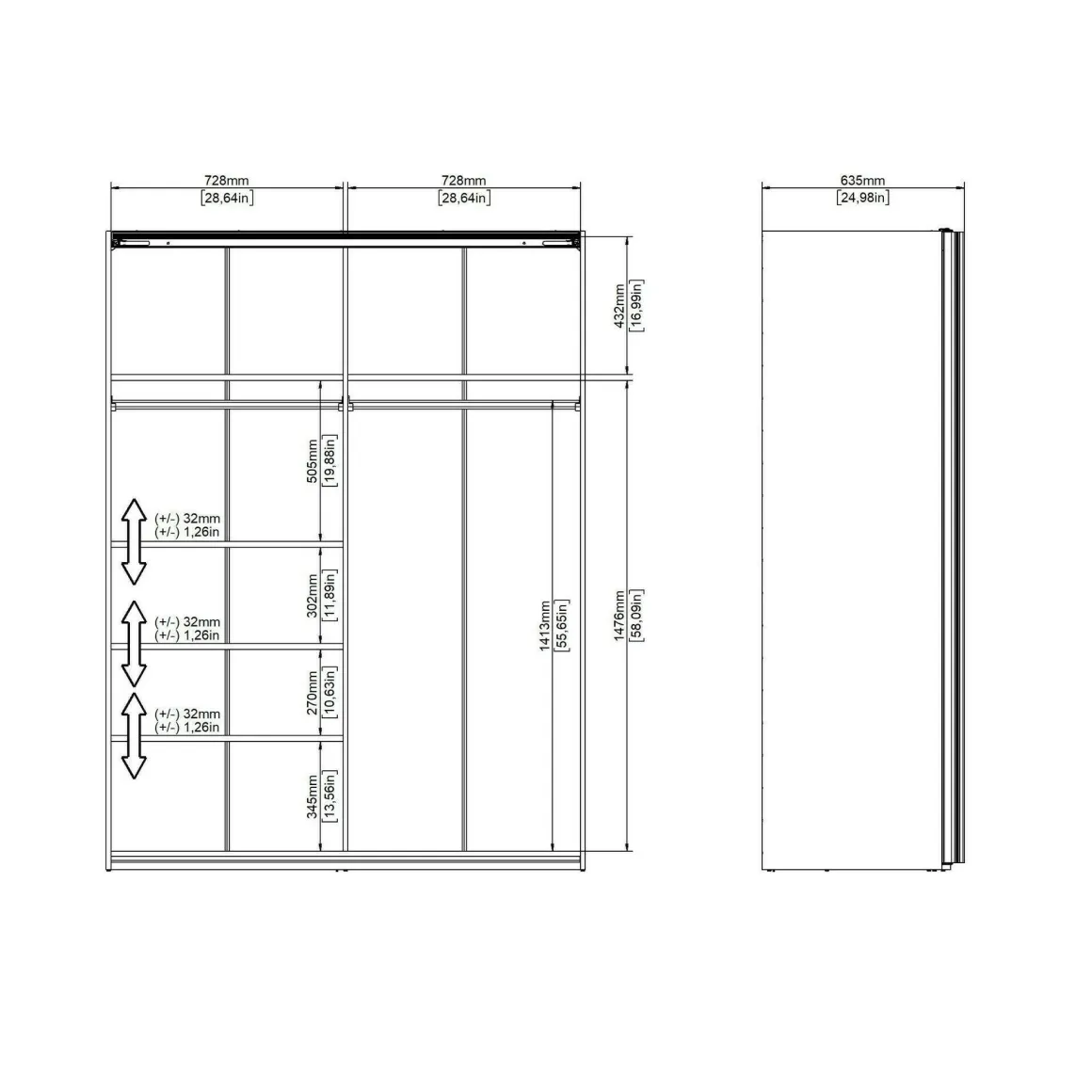 Guardaroba 2 Ante > Dmora Guardaroba con specchio bianco e nero 182x220h cm - Taxus Nero, Bianco