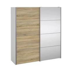 Guardaroba 3 Ante > Dmora Guardaroba con specchio quercia e bianco lucido 181x200h cm - Astrolabio Bianco Lucido, Marrone Quercia