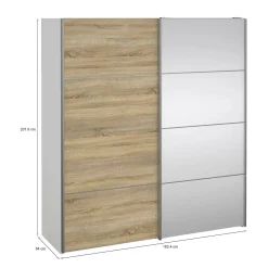 Guardaroba 3 Ante > Dmora Guardaroba con specchio quercia e bianco lucido 181x200h cm - Astrolabio Bianco Lucido, Marrone Quercia