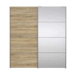 Guardaroba 3 Ante > Dmora Guardaroba con specchio quercia e bianco lucido 181x200h cm - Astrolabio Bianco Lucido, Marrone Quercia