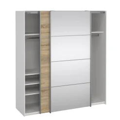 Guardaroba 3 Ante > Dmora Guardaroba con specchio quercia e bianco lucido 181x200h cm - Astrolabio Bianco Lucido, Marrone Quercia