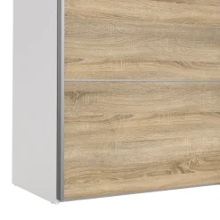 Guardaroba 3 Ante > Dmora Guardaroba con specchio quercia e bianco lucido 181x200h cm - Astrolabio Bianco Lucido, Marrone Quercia