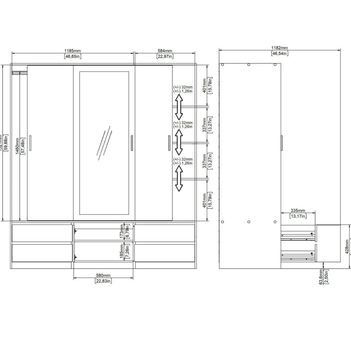 Guardaroba con specchio rovere 181x200h cm - Ljalkova