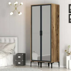 Guardaroba 2 Ante|Camera Da Letto > Dmora Guardaroba design noce e antracite 80x200h cm - Bagnone Nero Antracite, Marrone Noce