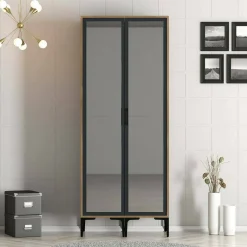 Guardaroba 2 Ante|Camera Da Letto > Dmora Guardaroba design noce e antracite 80x200h cm - Bagnone Nero Antracite, Marrone Noce