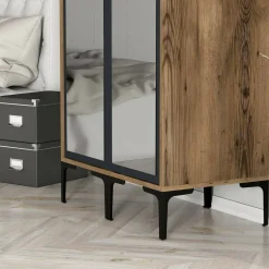 Guardaroba 2 Ante|Camera Da Letto > Dmora Guardaroba design noce e antracite 80x200h cm - Bagnone Nero Antracite, Marrone Noce