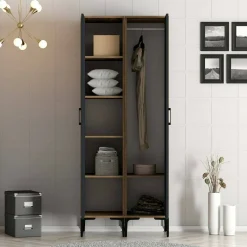 Guardaroba 2 Ante|Camera Da Letto > Dmora Guardaroba design noce e antracite 80x200h cm - Bagnone Nero Antracite, Marrone Noce