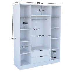 Altri Guardaroba > Dmora Guardaroba Grande Appendiabiti 9 Ripiani 140x182h cm, 2 Cassetti - Paterno Bianco