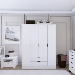 Altri Guardaroba > Dmora Guardaroba Grande Appendiabiti 9 Ripiani 140x182h cm, 2 Cassetti - Paterno Bianco