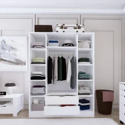 Altri Guardaroba > Dmora Guardaroba Grande Appendiabiti 9 Ripiani 140x182h cm, 2 Cassetti - Paterno Bianco